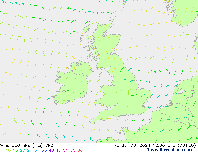 Wind 900 hPa GFS Mo 23.09.2024 12 UTC