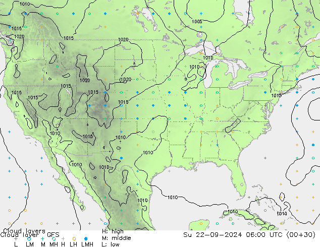 Wolkenlagen GFS zo 22.09.2024 06 UTC