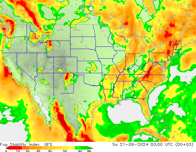 Fog Stability Index GFS сб 21.09.2024 03 UTC