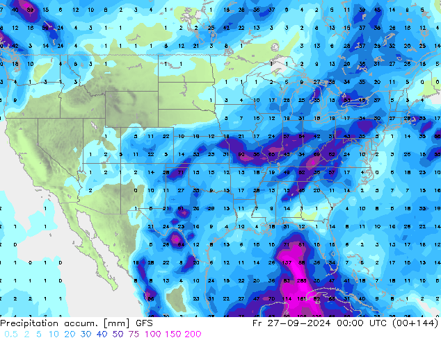 Precipitation accum. GFS Pá 27.09.2024 00 UTC