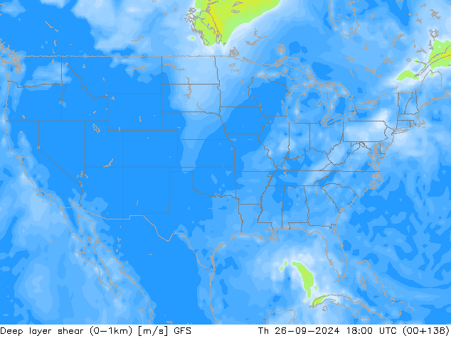 Deep layer shear (0-1km) GFS jue 26.09.2024 18 UTC