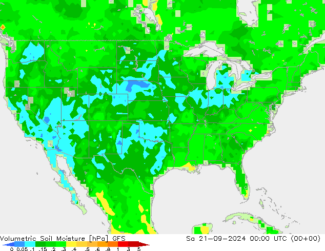 Volumetrisch bodemvocht GFS za 21.09.2024 00 UTC