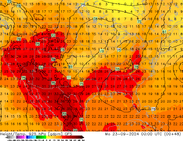 Geop./Temp. 925 hPa GFS lun 23.09.2024 00 UTC