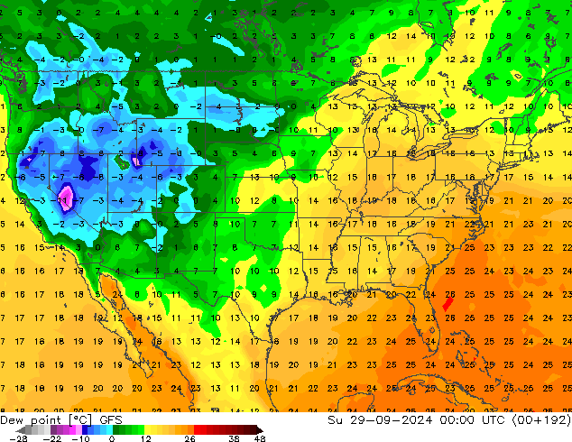 точка росы GFS Вс 29.09.2024 00 UTC