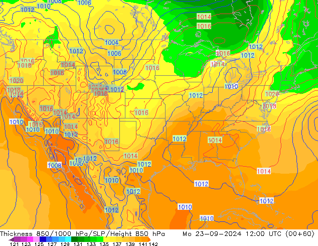 Thck 850-1000 гПа GFS пн 23.09.2024 12 UTC