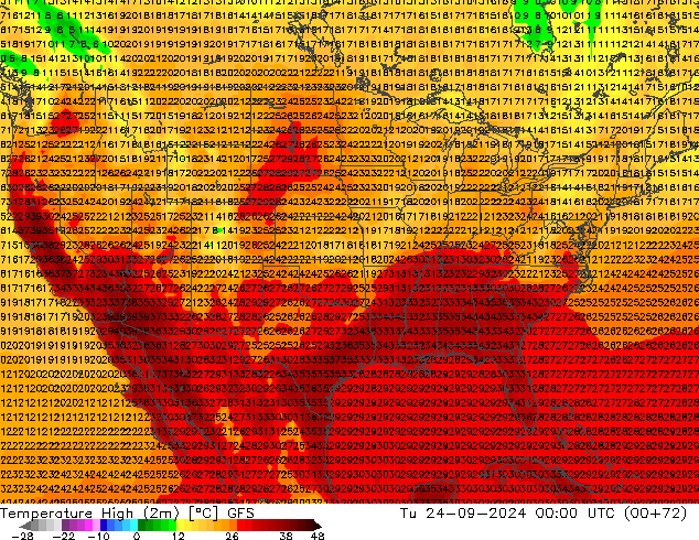 Maksimum Değer (2m) GFS Sa 24.09.2024 00 UTC