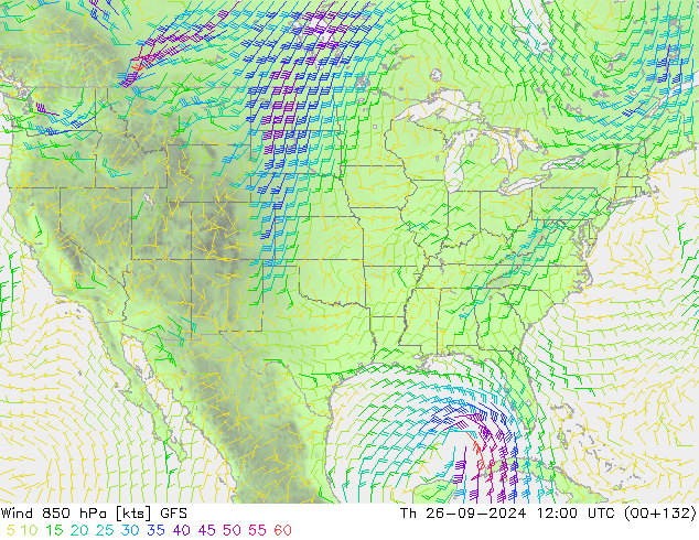 Vento 850 hPa GFS gio 26.09.2024 12 UTC