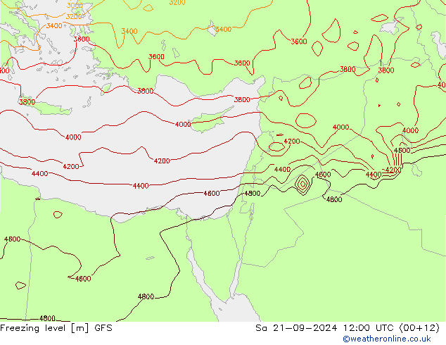 Zero termico GFS sab 21.09.2024 12 UTC