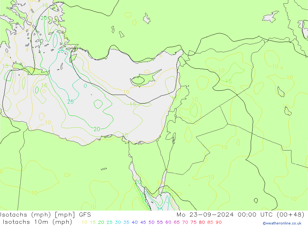 Isotachs (mph) GFS  23.09.2024 00 UTC