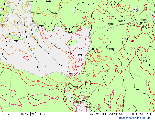 Theta-e 850hPa GFS Su 22.09.2024 00 UTC