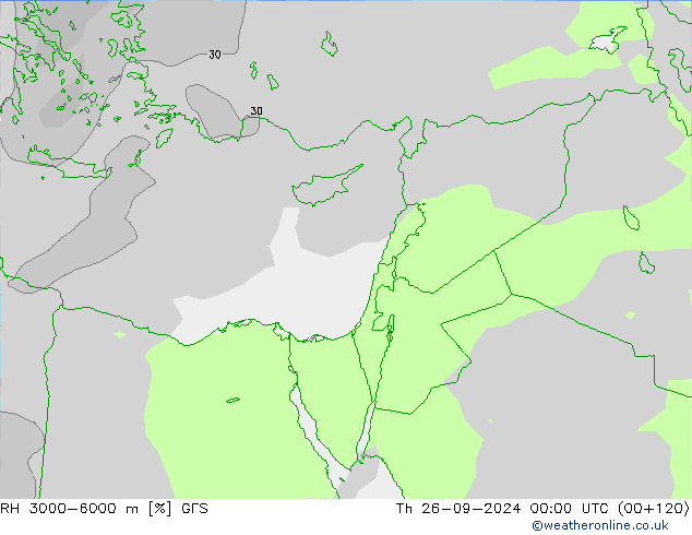 RH 3000-6000 m GFS Qui 26.09.2024 00 UTC