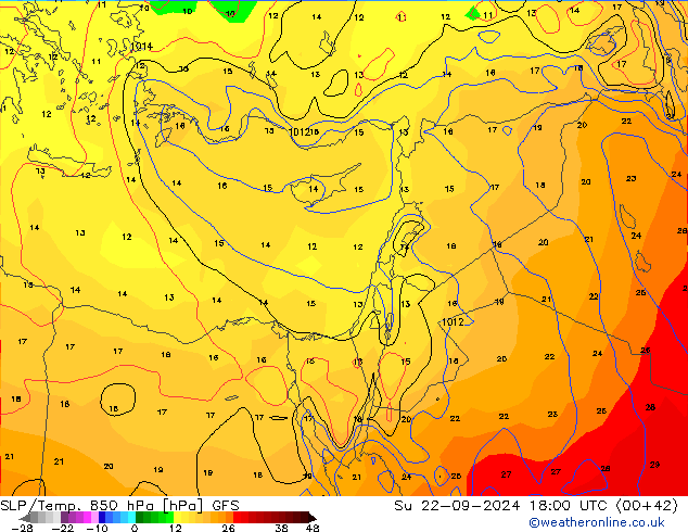 SLP/Temp. 850 hPa GFS  22.09.2024 18 UTC