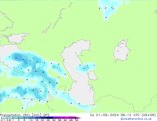 Precipitation (6h) GFS Sa 21.09.2024 12 UTC