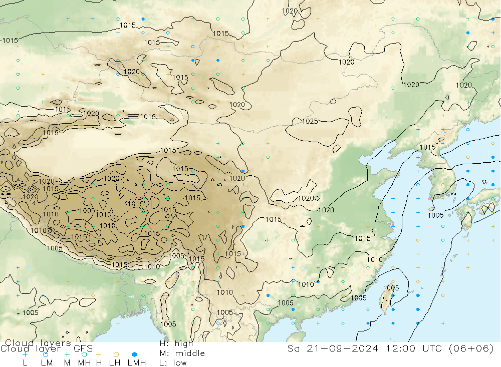 Cloud layer GFS Sa 21.09.2024 12 UTC