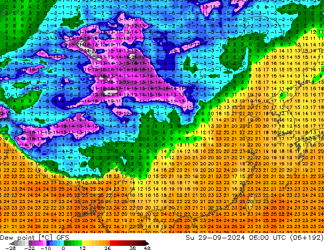 露点 GFS 星期日 29.09.2024 06 UTC