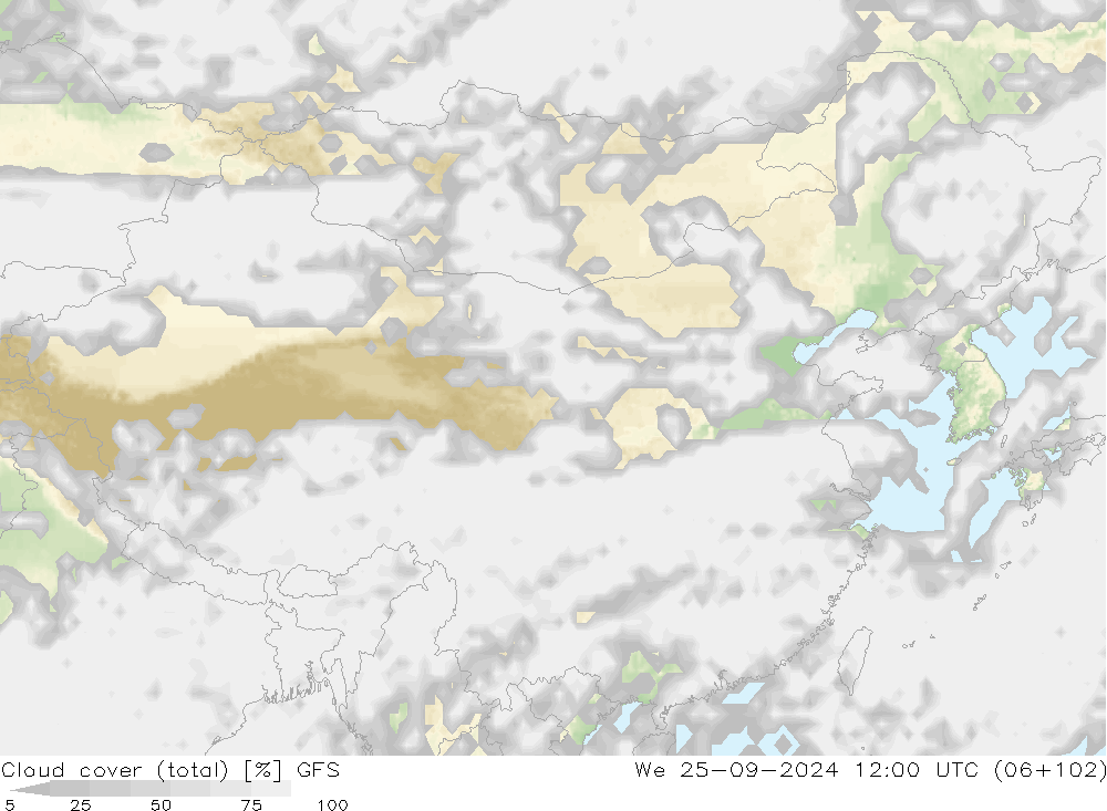 云 (总) GFS 星期三 25.09.2024 12 UTC