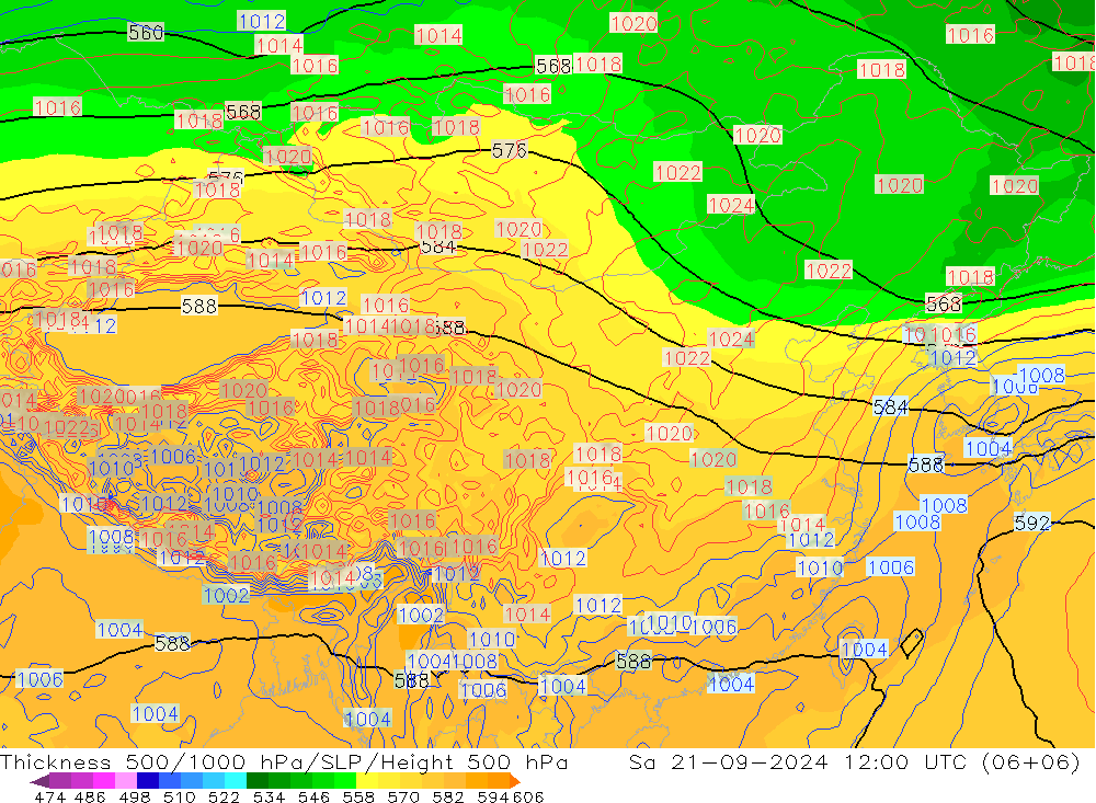 Thck 500-1000hPa GFS 星期六 21.09.2024 12 UTC