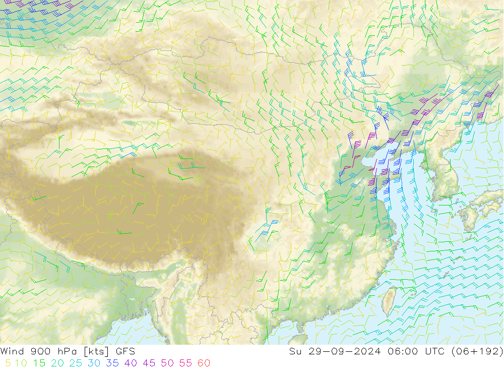 风 900 hPa GFS 星期日 29.09.2024 06 UTC