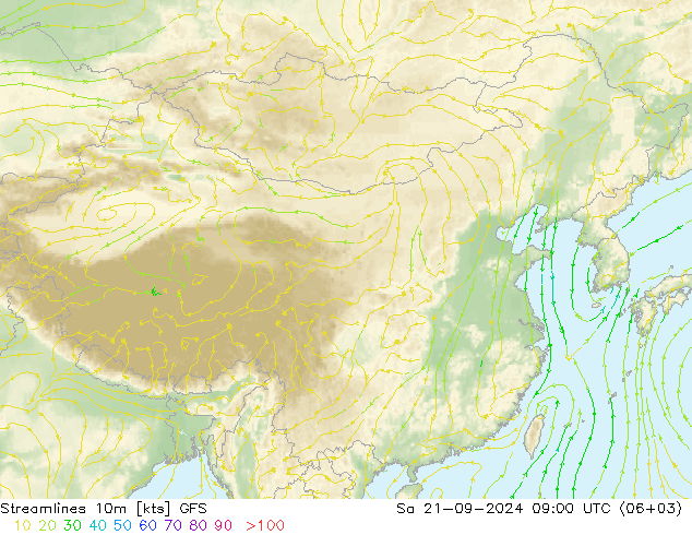 风 10m GFS 星期六 21.09.2024 09 UTC