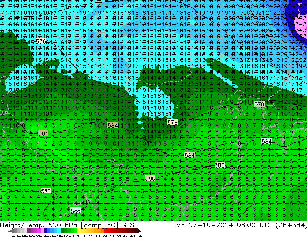 Z500/Rain (+SLP)/Z850 GFS 星期一 07.10.2024 06 UTC