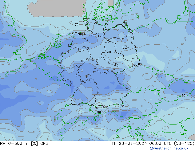 RH 0-300 m GFS Th 26.09.2024 06 UTC