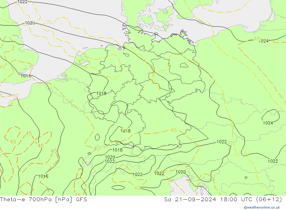 Theta-e 700hPa GFS Sa 21.09.2024 18 UTC