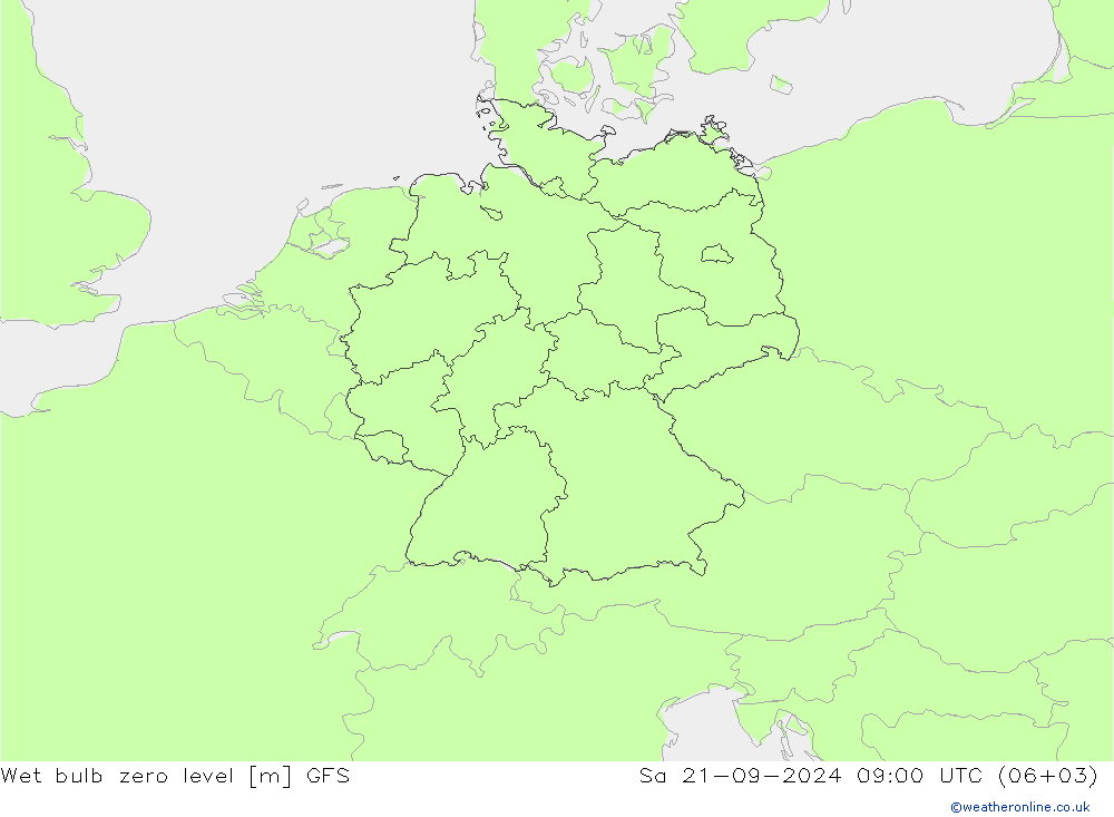 Wet bulb zero level GFS sáb 21.09.2024 09 UTC