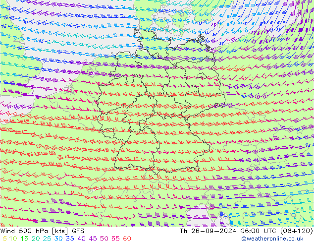 Viento 500 hPa GFS jue 26.09.2024 06 UTC