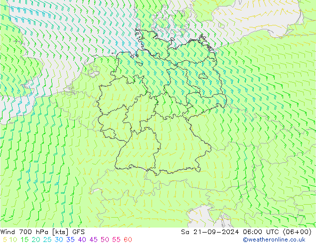 Wind 700 hPa GFS za 21.09.2024 06 UTC