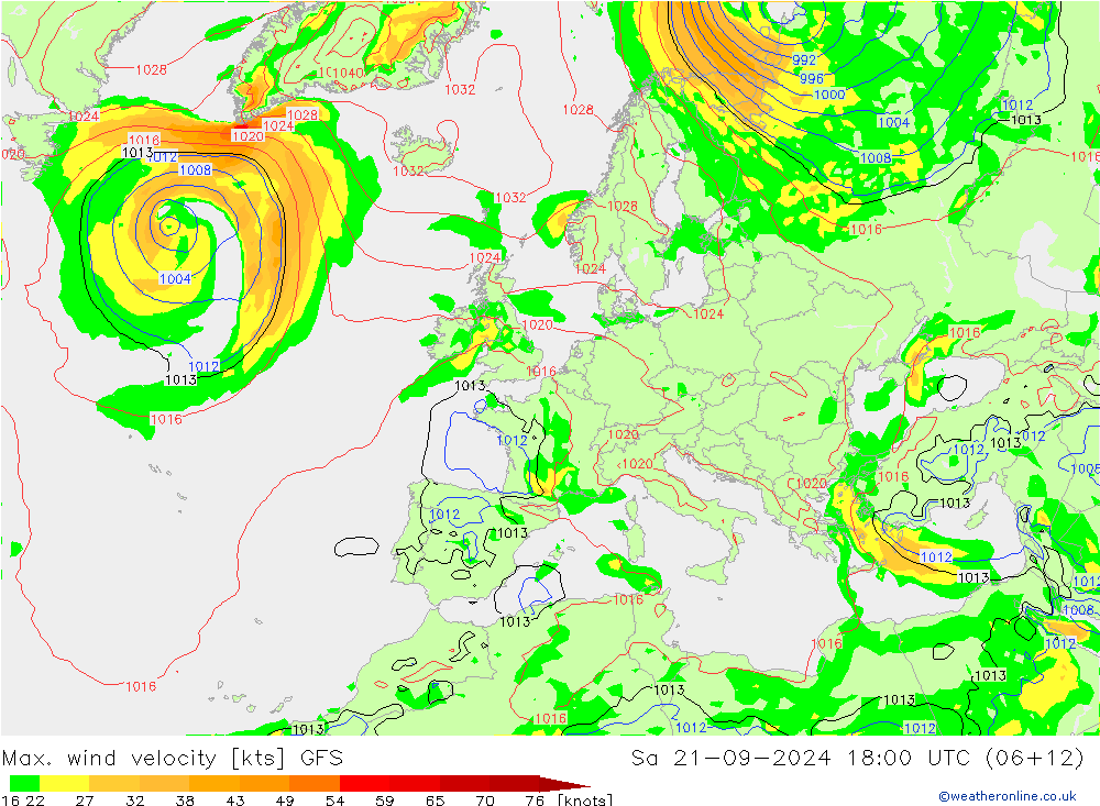 Max. wind velocity GFS Sa 21.09.2024 18 UTC