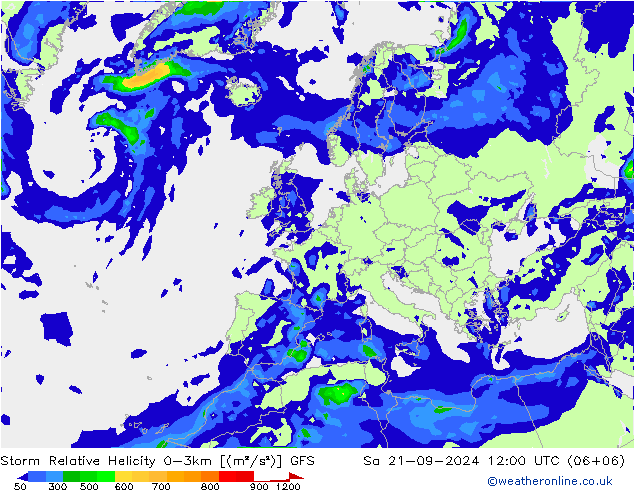 Storm Relative Helicity GFS Sa 21.09.2024 12 UTC