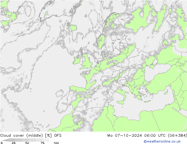 Wolken (mittel) GFS Mo 07.10.2024 06 UTC