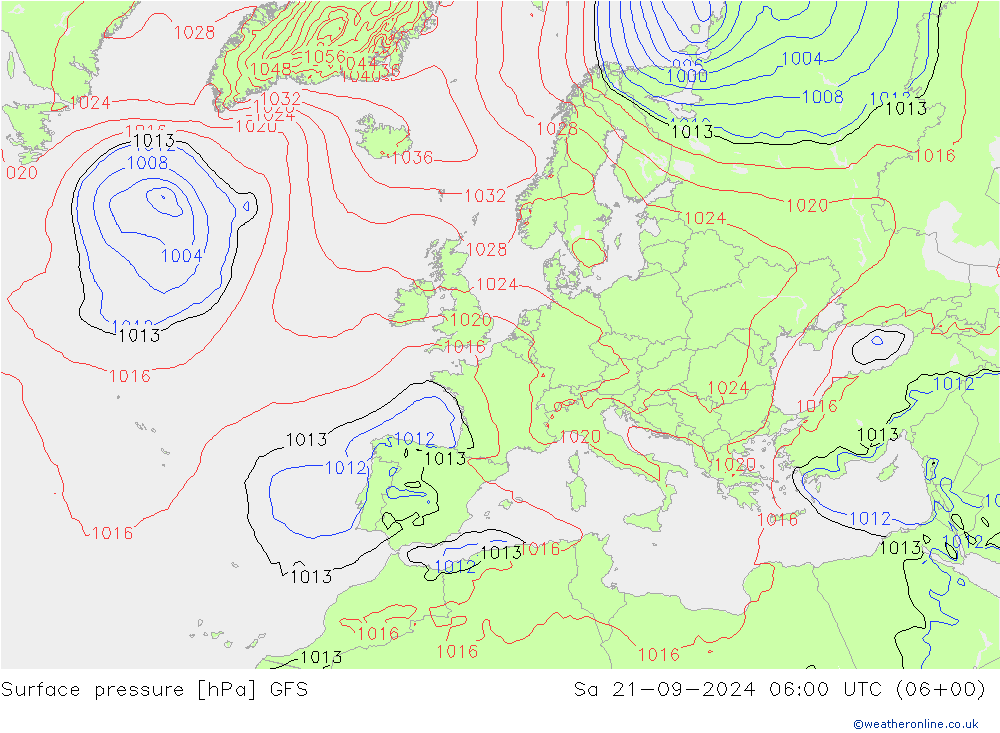 地面气压 GFS 星期六 21.09.2024 06 UTC