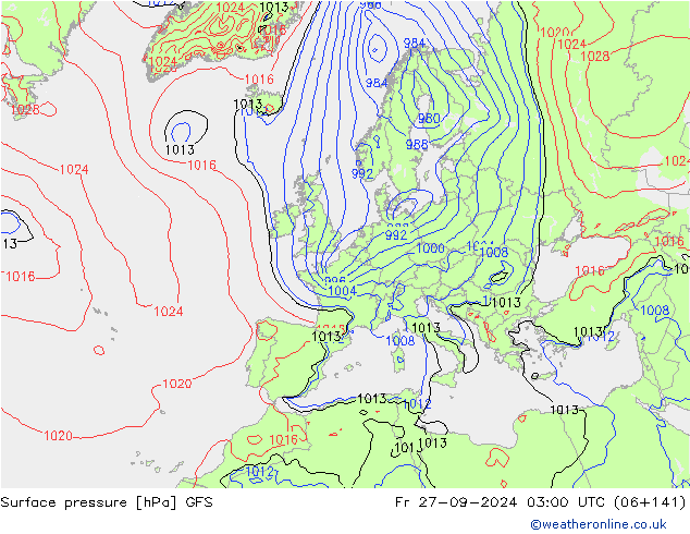 Surface pressure GFS Fr 27.09.2024 03 UTC