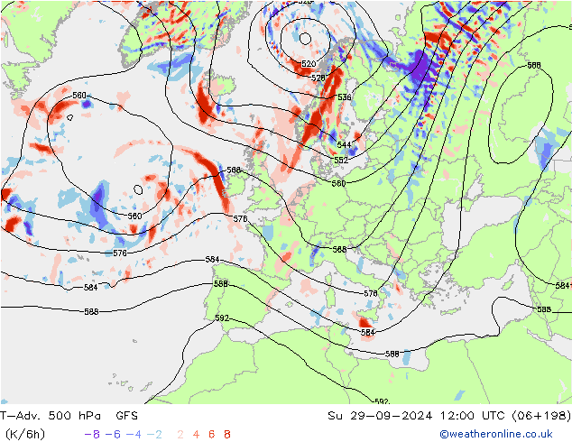 T-Adv. 500 hPa GFS 星期日 29.09.2024 12 UTC