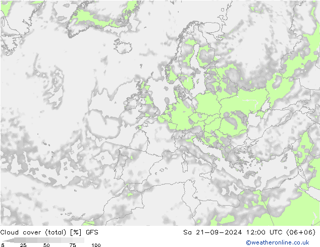 Cloud cover (total) GFS Sa 21.09.2024 12 UTC