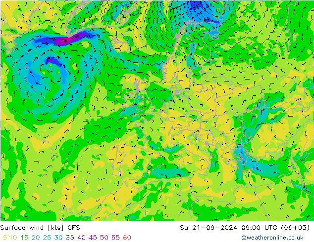 风 10 米 GFS 星期六 21.09.2024 09 UTC