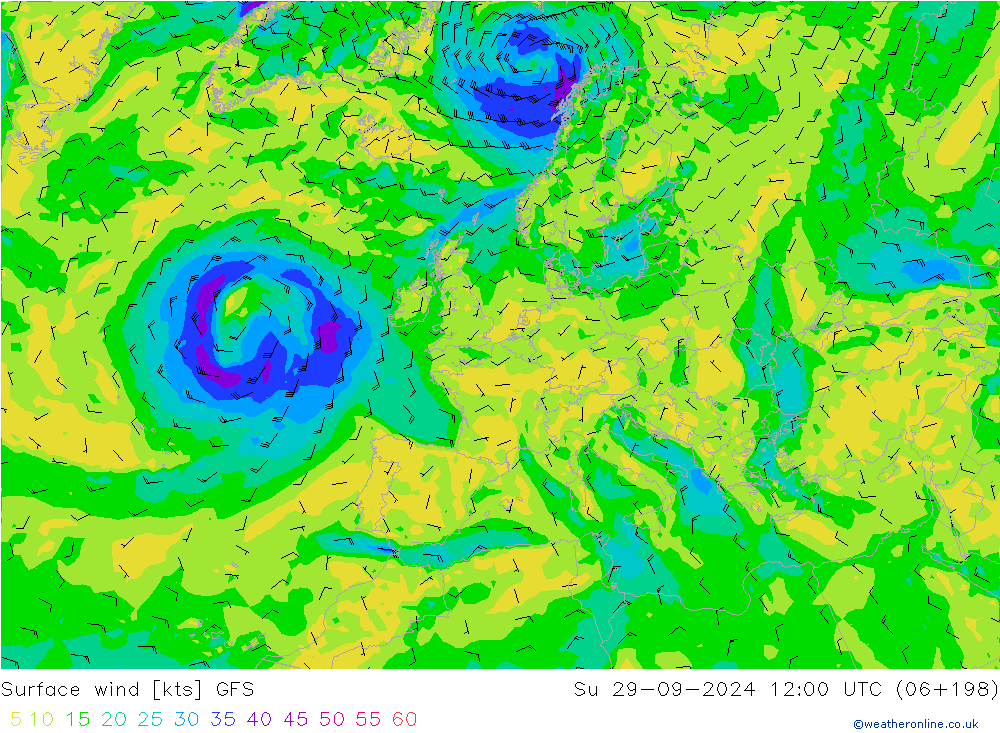 Viento 10 m GFS dom 29.09.2024 12 UTC