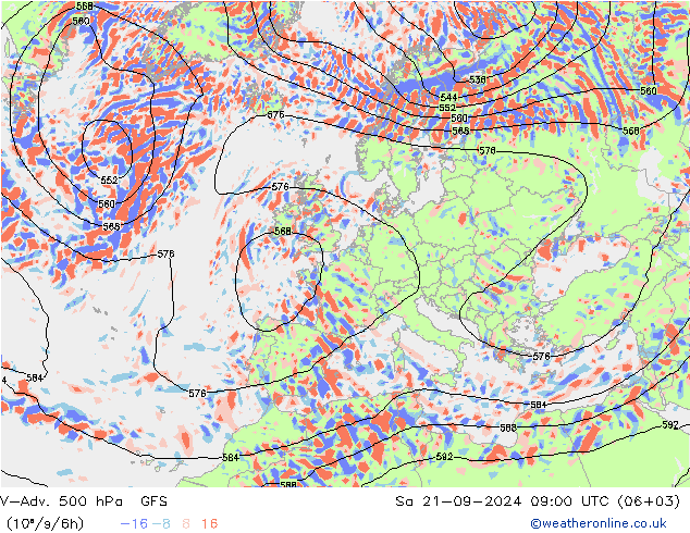 V-Adv. 500 hPa GFS 星期六 21.09.2024 09 UTC