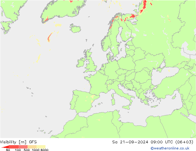 能见度 GFS 星期六 21.09.2024 09 UTC