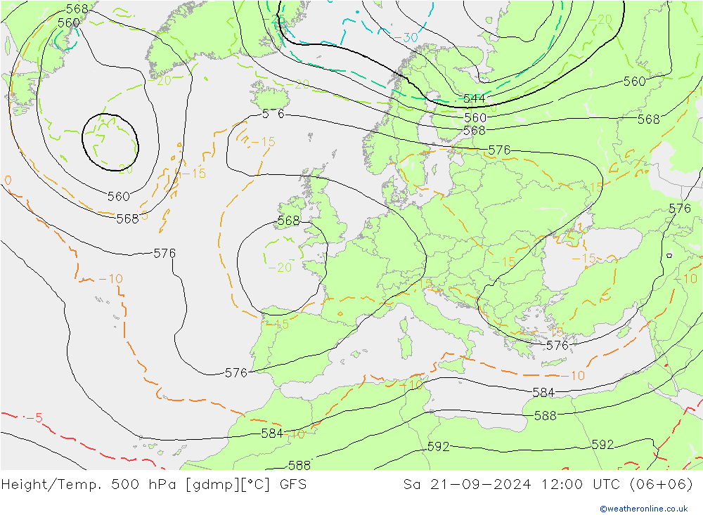 Z500/Rain (+SLP)/Z850 GFS sáb 21.09.2024 12 UTC