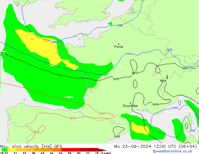 Max. wind velocity GFS Mo 23.09.2024 12 UTC