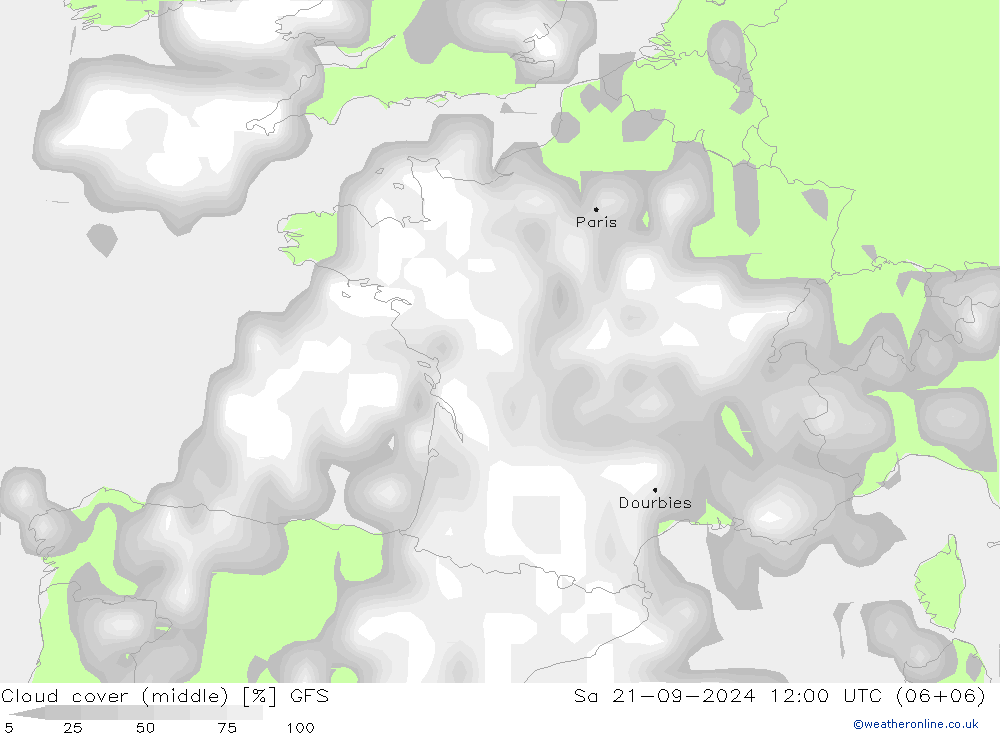 Cloud cover (middle) GFS Sa 21.09.2024 12 UTC