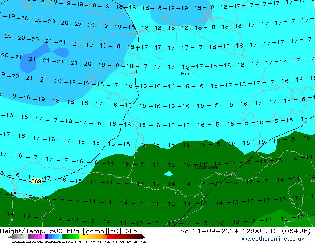 Height/Temp. 500 hPa GFS Sa 21.09.2024 12 UTC