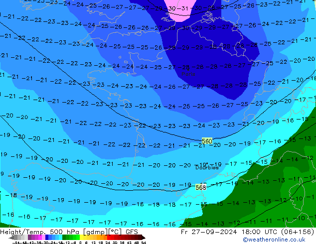 Z500/Rain (+SLP)/Z850 GFS Fr 27.09.2024 18 UTC