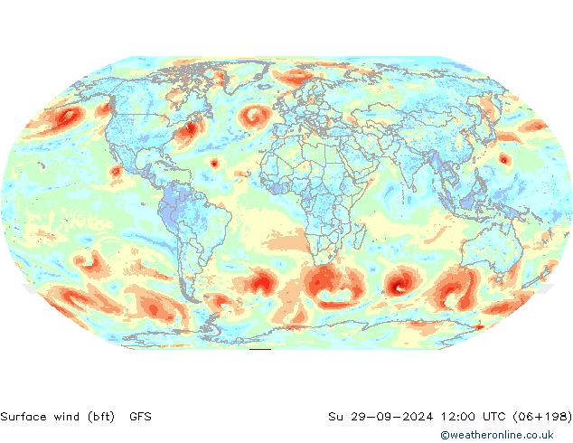 Surface wind (bft) GFS Su 29.09.2024 12 UTC