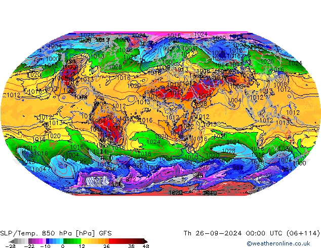 SLP/Temp. 850 hPa GFS Th 26.09.2024 00 UTC