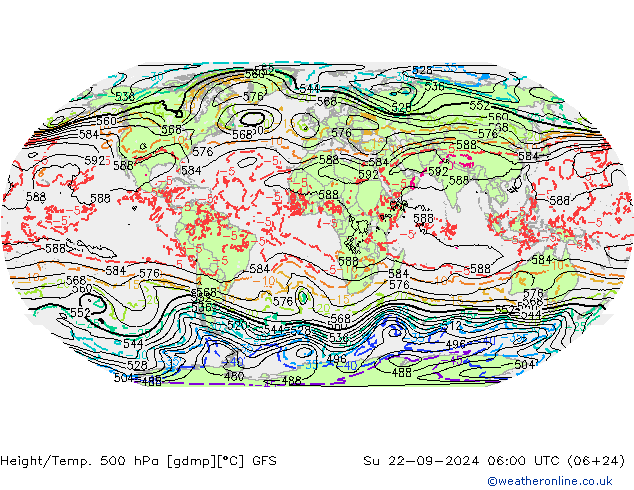 Z500/Rain (+SLP)/Z850 GFS 星期日 22.09.2024 06 UTC