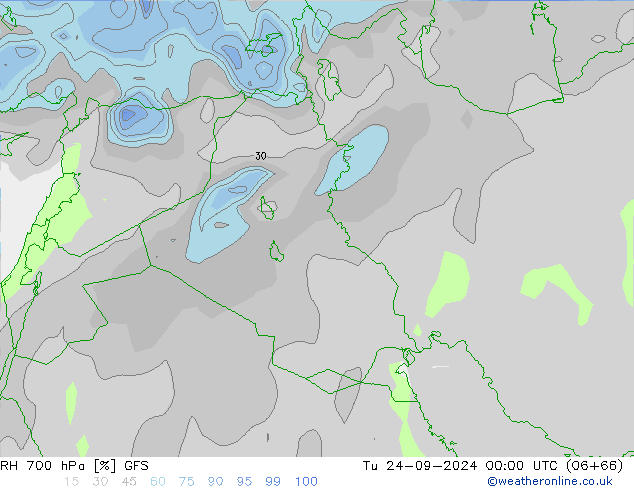 RH 700 hPa GFS Tu 24.09.2024 00 UTC