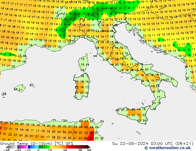 Ground Temp (0-10cm) GFS Su 22.09.2024 03 UTC